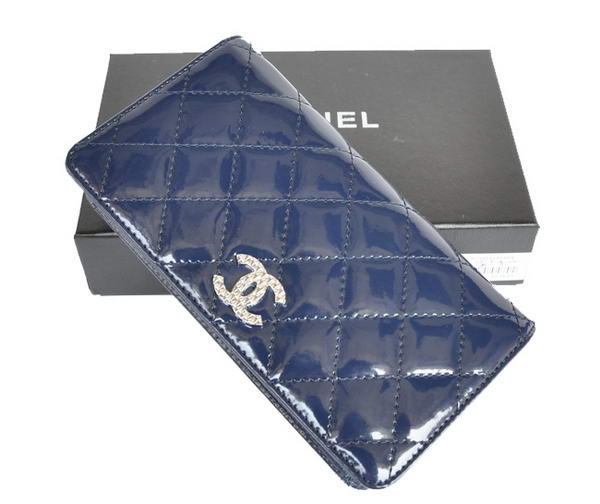 Fake Chanel Patent Leather Bi-Fold Wallet A31508 Blue Online
